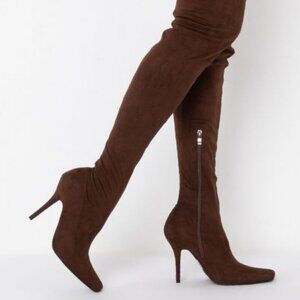 AZALEA WANG FRIDAY  UP ALL NIGHT STILETTO BOOT IN BROWN ( BRAND NEW !!! )